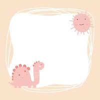 Cute dinosaur with a blot frame in simple cartoon hand-drawn style. vector