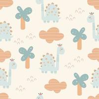 Cute dinosaur pattern  hand drawn childish dinosaur seamless print vector