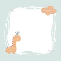 Cute dinosaur with a blot frame in simple cartoon hand-drawn style. vector