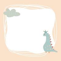 Cute dinosaur with a blot frame in simple cartoon hand-drawn style. vector