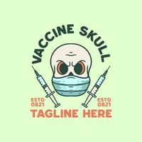 camiseta de diseño vintage de ilustración de vacuna de cráneo vector