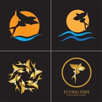 gold flying fish logo vector icon design template