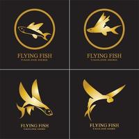 gold flying fish logo vector icon design template