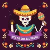 sonriente, esqueleto, llevando, sombrero, mientras, juego, maracas vector