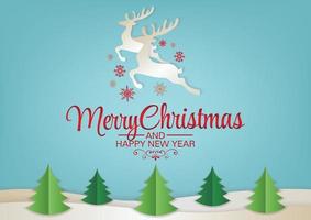 christmas tree and red ribbon on blue background vector