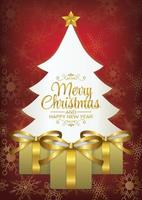 merry christmas tree and gift art vector background