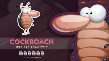 Cartoon character animal insect cockroach - crazy sticker vector