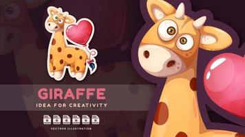 personaje de dibujos animados jirafa con globo de corazón de aire vector