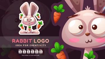 Cartoon character funny animal rabbit - cute sticker vector