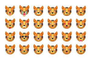 Tiger emoji different mood collection set vector