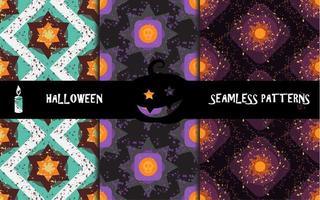 Grunge colorful halloween geometric seamless patterns vector