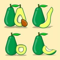 conjunto de ilustración de vector de aguacate. colección de aguacate en rodajas aislado