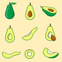 conjunto de ilustración de vector de aguacate conjunto de colección de fondo amarillo