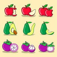 manzana, aguacate y mangostán conjunto ilustración vectorial frutas aisladas vector