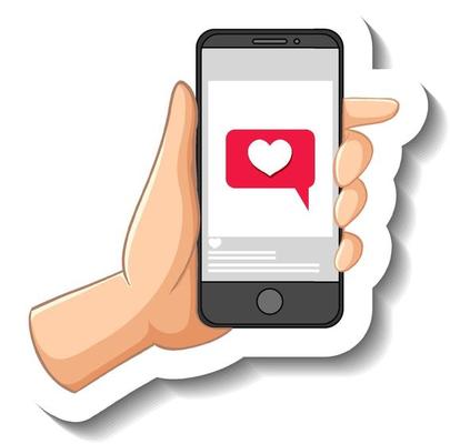 A sticker template with hand holding smart phone