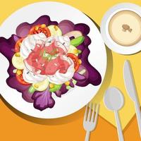 Healthy breakfast set on the table vector