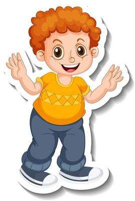 Sticker template with a boy cartoon character isolated