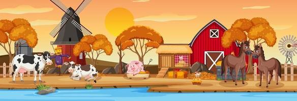 Farm horizontal landscape scene with farm animals vector