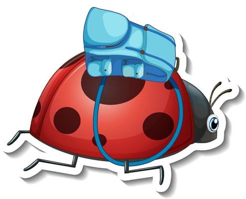 Sticker template with cartoon character of a beetle isolated