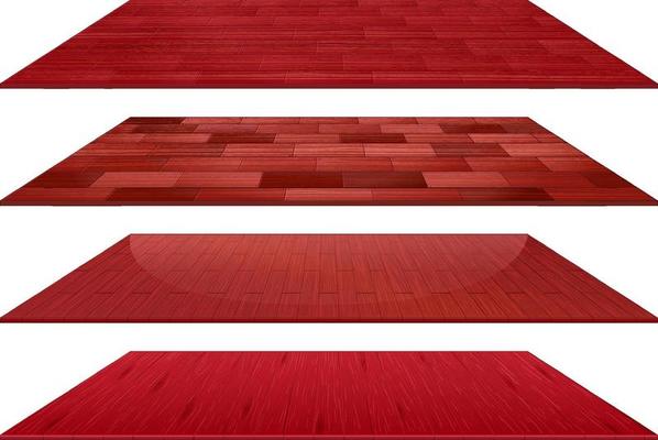 Set of different red wooden floor tiles isolated on white background