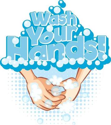 Wash Your Hands font banner with hands washing wtih bubble soap