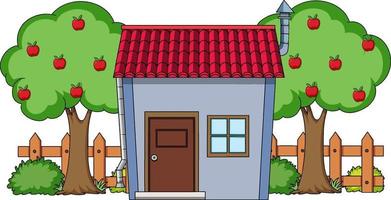 Front view of a house with nature elements on white background vector