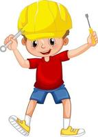 A boy holding hand tools on white background vector