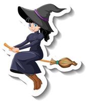 Beautiful witch ride broomstick cartoon character sticker