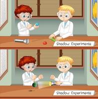 Shadow experiment with scientist kids cartoon character vector