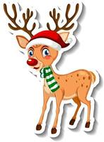 A sticker template with Rudolph reindeer cartoon character vector