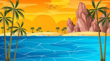 escena de paisaje de playa tropical al atardecer vector