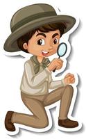 niño en traje de safari etiqueta engomada del personaje de dibujos vector