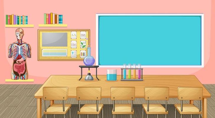 Classroom interior design with furniture and decoration