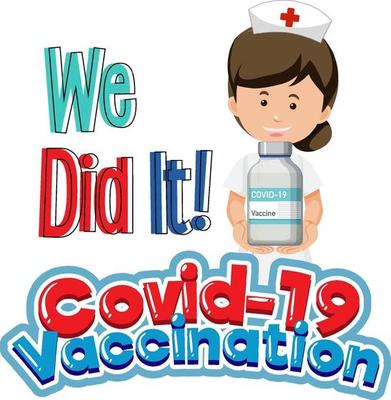 Covid-19 Vaccination font with a nurse cartoon character