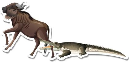 A sticker template of crocodile and wildebeest vector