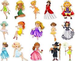 Sticker set with different fairytale cartoon characters vector