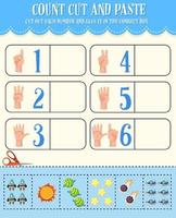 Count cut and paste math worksheet for children vector