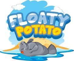 Floaty Potato font banner with Manatee or Sea cow cartoon character vector