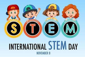 STEM education logo banner with kids cartoon character vector