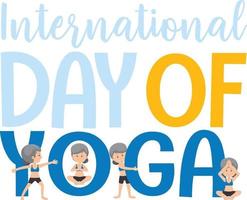 día internacional del yoga con anciana haciendo diferentes posturas de yoga. vector