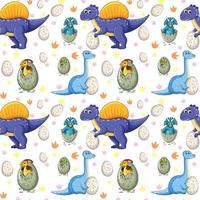 Seamless pattern with various dinosaurs and dino eggs vector