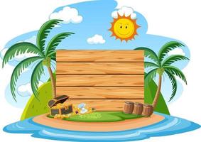 Empty wooden board template with summer beach element vector