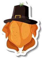 Isolated roasted turkey with hat vector