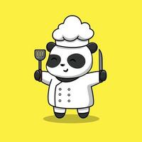 Cute Panda Chef Holding Spatula And Knife vector