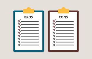 pros and cons versus compare choice checklist in clipboard vector