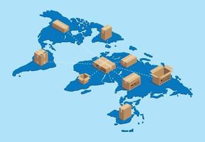 shipping worldwide international with cardboard networking vector