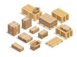 pallets for shipment with cardboard and isometric style vector