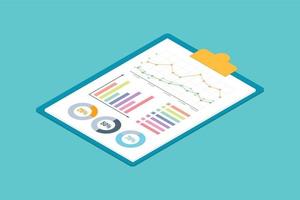 isometric graph chart on the clipboard with 3d style vector