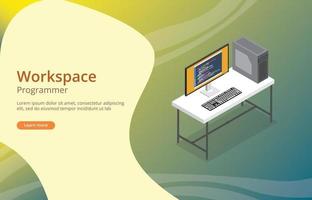 Programador o desarrollador de espacio de trabajo con codificación en vector de pantalla