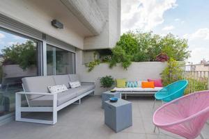 Beautiful terrace with colorful decoration in Madrid downtown photo